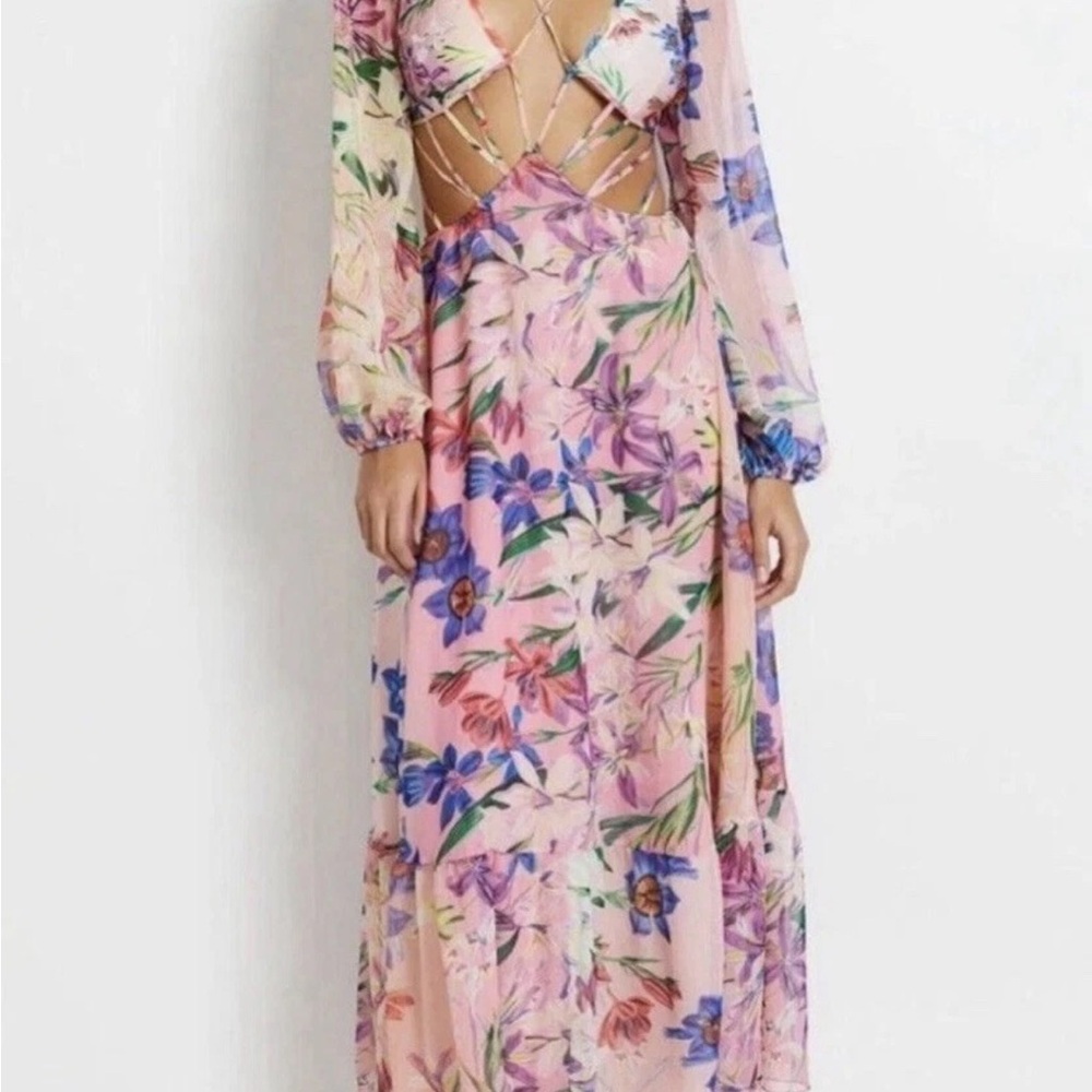 PatBO Pink Iris Floral Maxi Dress in XS - Picture 2 of 5